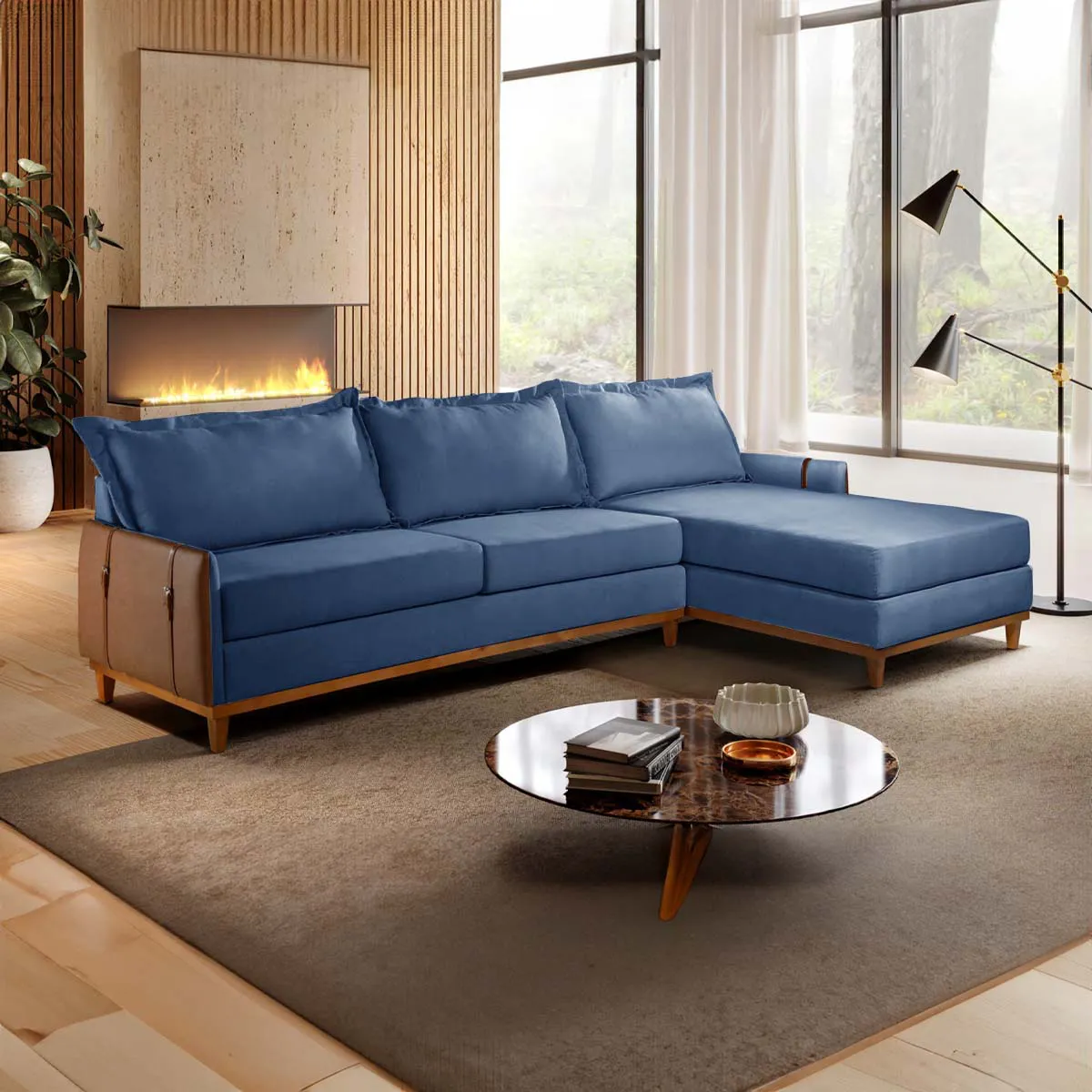Sofá 3 lugares Com Chaise Dubai Com Molas no Assento 2.90 Mt